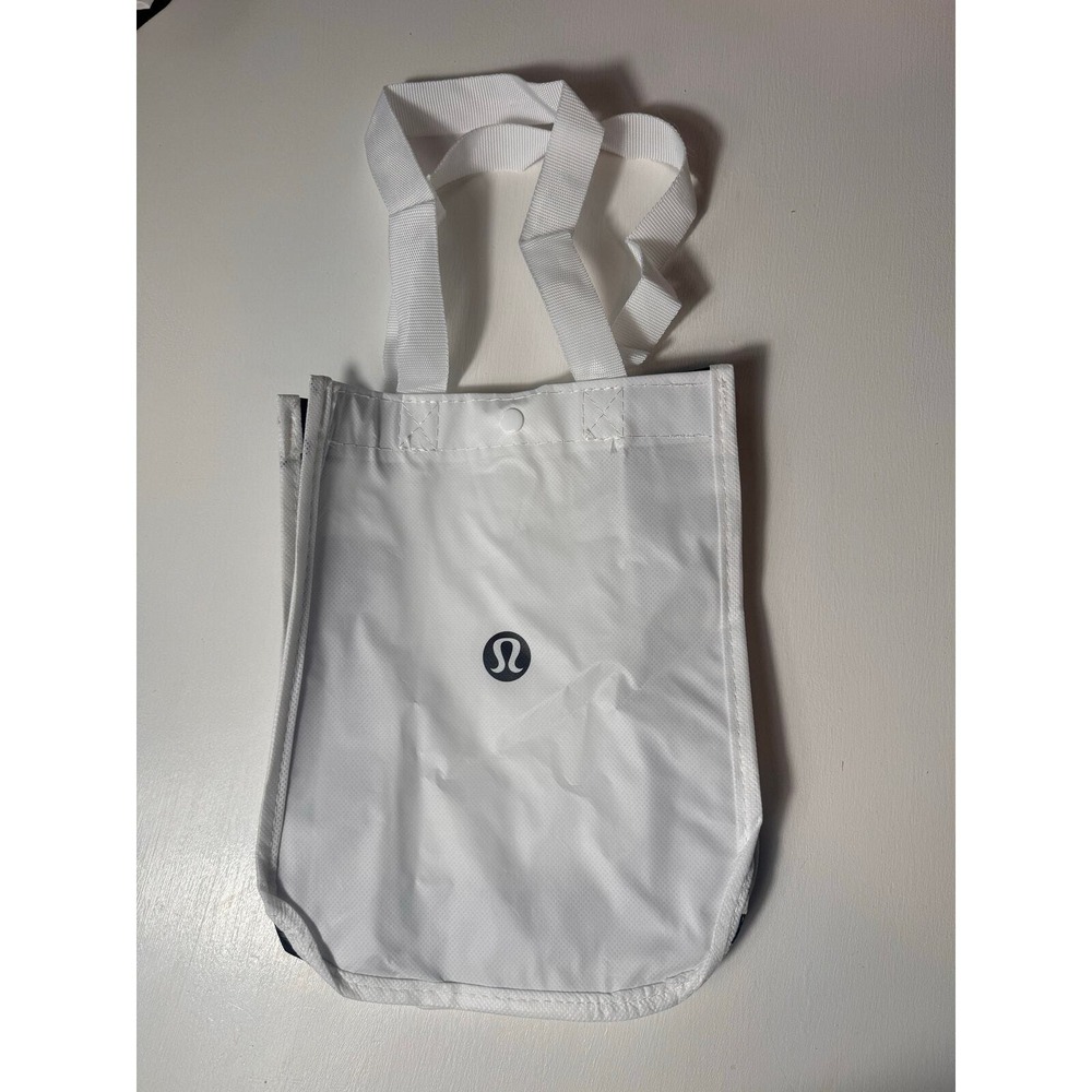 NWOT Lululemon White & Black ‎ Reusable Tote Bag with button clap to close - Picture 2 of 7